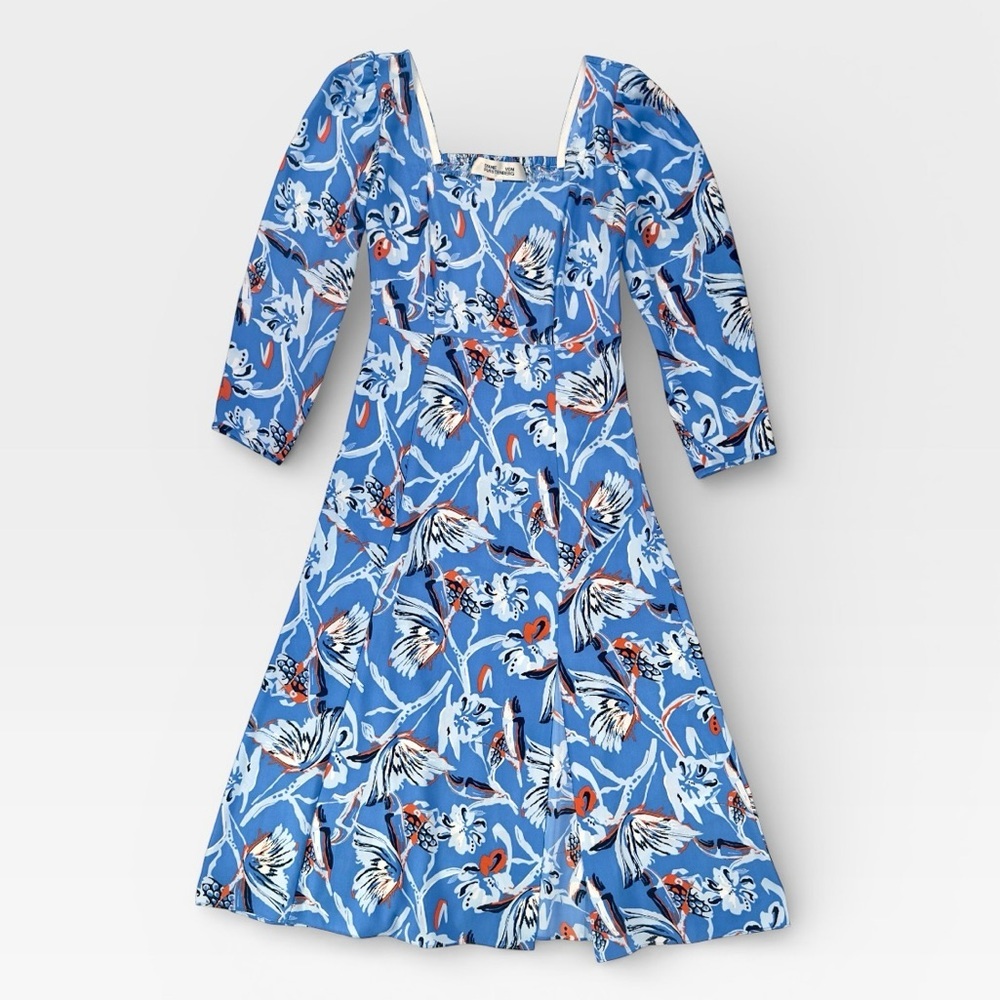 Diane Von Furstenberg Blue Colorful Joana Floral Print Crepe Midi Dress SIZE 00